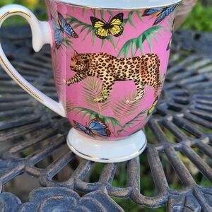 Wildlife Pink Mug with Leopard and Butterfly Design 8 OZ